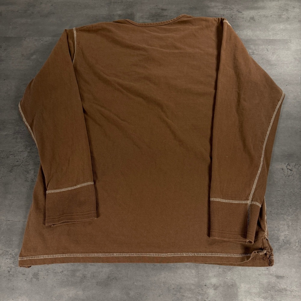 Abercrombie & Fitch Henley Shirt Mens Large Brown Contrast Stitch Long Sleeve - Picture 4 of 9
